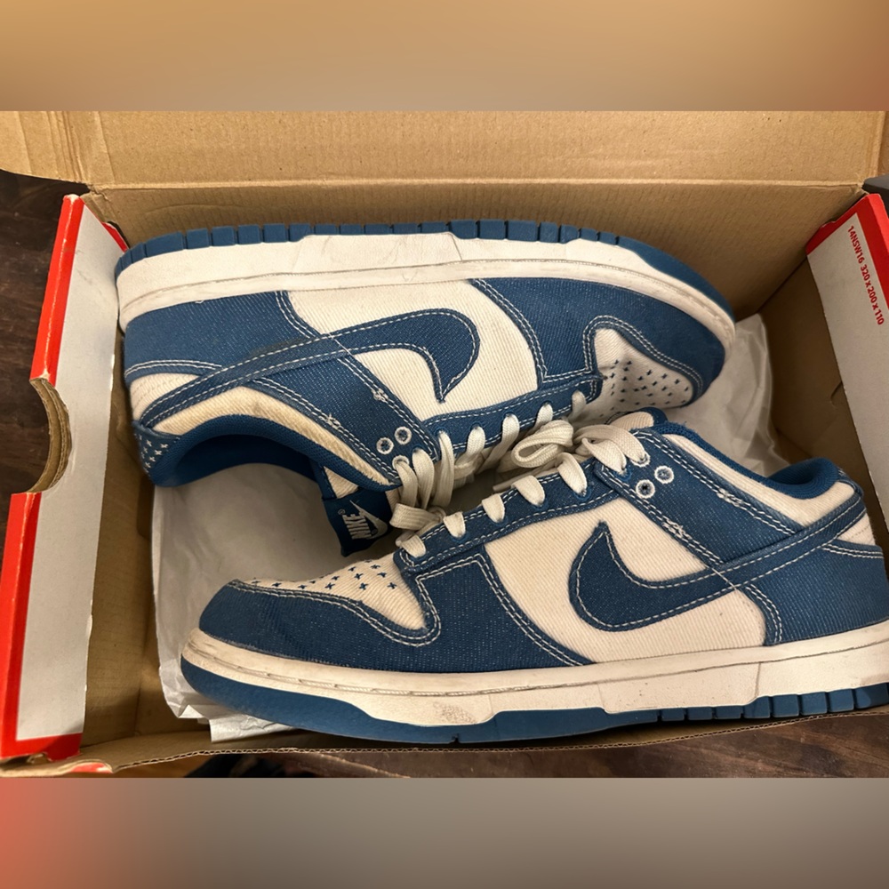 Nike Denim Blue and White Dunk Low Sneakers